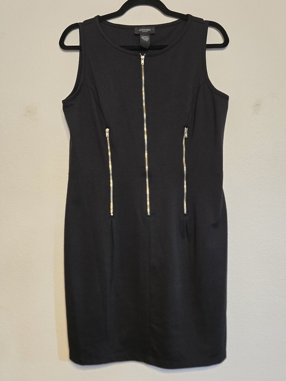 Alyn Paige Black Sleeveless Sheath Dress Zipper Details Size 13/14